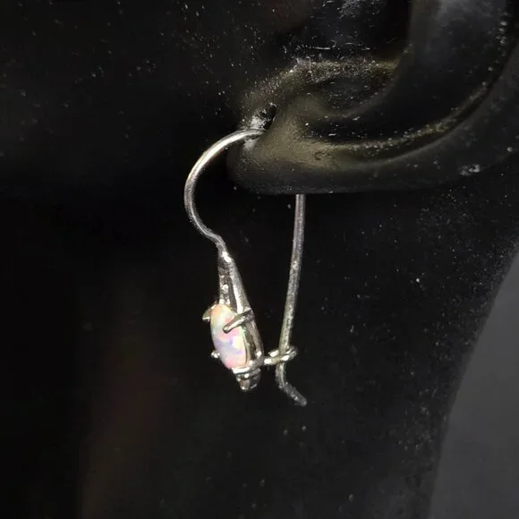 Sterling Silver 925 Opal Drop Earrings with CZ Accent Dangle Pierced Jewelry RJ - Picture 2 of 9